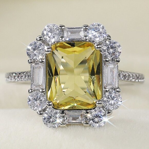 🔥Radiant Yellow Zircon Sumptuous Silver Luxury Rings Women, K924 - Picture 1 of 8